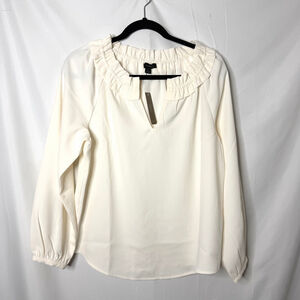 Women's J.CREW White Long Sleeve Ruffle Neck Blouse S NEW with tags